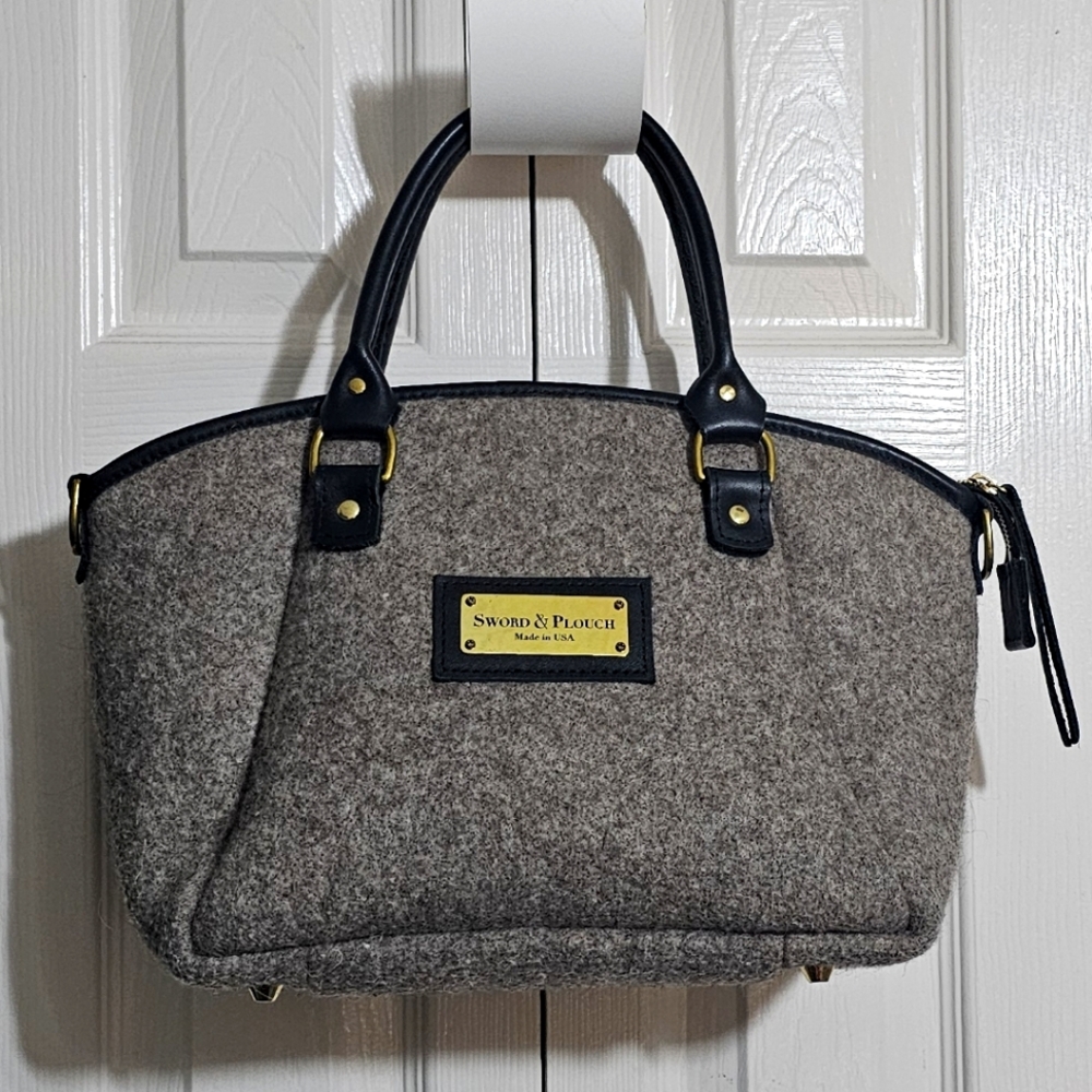 Sword & Plough Grey Wool Handbag